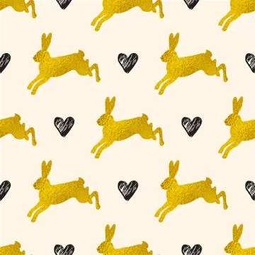 Seamless pattern with rabbits and hearts Stock Illustration