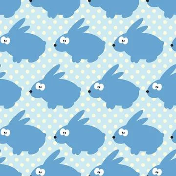 Seamless pattern with rabbits on blue dotted background. Seamless pattern ... Stock Photos