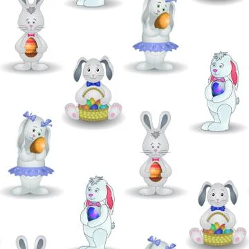 Seamless pattern, rabbits with easter egg Stock Illustration