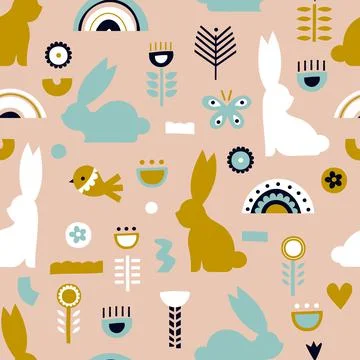 Seamless pattern with rabbits Stock Illustration