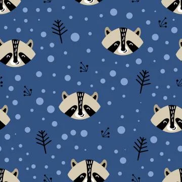 Seamless pattern with raccoon faces Stock Illustration