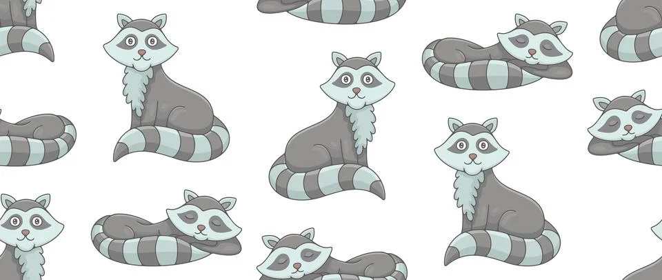 Seamless Pattern with Raccoons Stock Illustration
