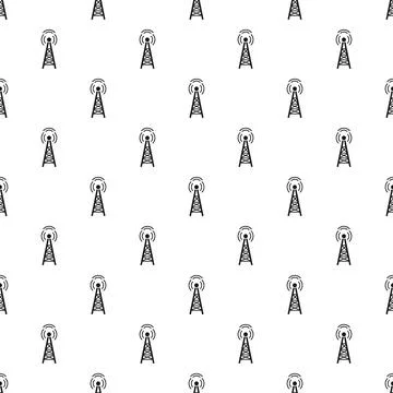 Seamless pattern with radiating signal towers broadcasting wireless Stock Illustration