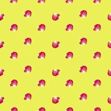Seamless pattern Radicchio salad on bright yellow background. Minimalism orna Stock Illustration