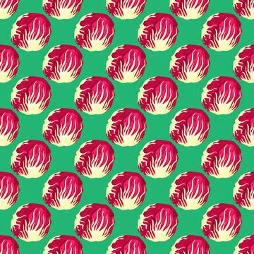 Seamless pattern Radicchio salad on teal background. Simple ornament with red Stock Illustration