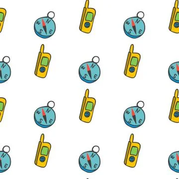 Seamless pattern with a radio and a compass Stock Illustration