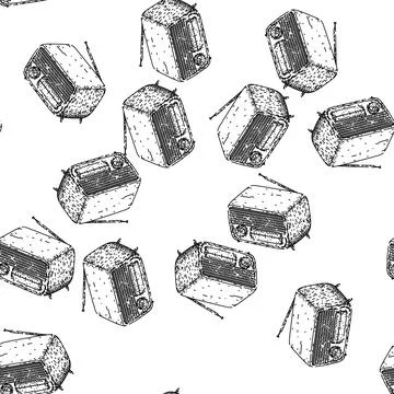 Seamless pattern radio retro technology devices sketch hand drawn Stock-Illustration