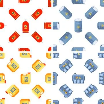 Seamless pattern with radioactive and biohazard materials like gas cylinder Иллюстрация