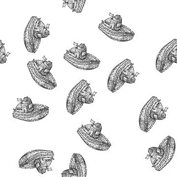 Seamless pattern raft toy boat sketch hand drawn Stock Illustration