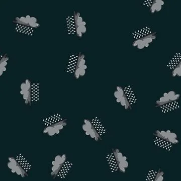 Seamless pattern Rain cloud dropping stylized water droplets Stock Illustration