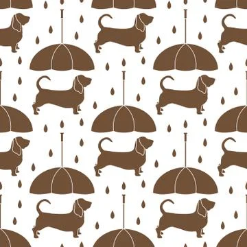 Seamless pattern with rain, dog under an umbrella Stock Illustration
