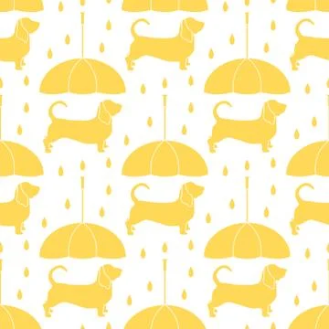 Seamless pattern with rain, dog under an umbrella Illustrazione stock