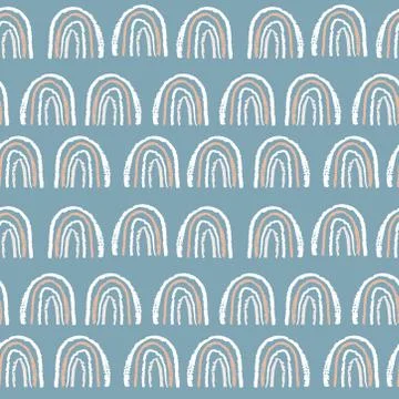 Seamless pattern rainbow abstract scales, sky, simple Nature doodle crayons l Stock Illustration