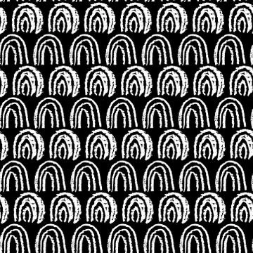 Seamless pattern rainbow abstract scales, sky, simple Nature doodle crayons l Stock Illustration