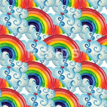 Seamless pattern with rainbow and clouds Ilustração Stock