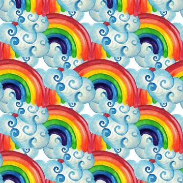 Seamless pattern with rainbow and clouds Stock Illustration