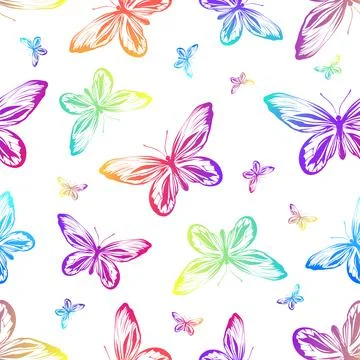 Seamless pattern with rainbow butterflies. Stock Illustration