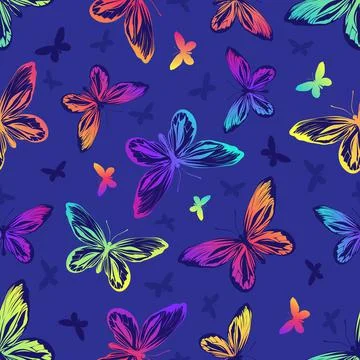 Seamless pattern with rainbow butterflies. Stock Illustration