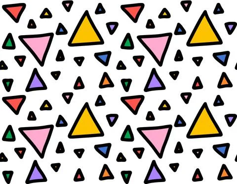 Seamless pattern with rainbow coloured triangles on white background. Funny Stock Illustration