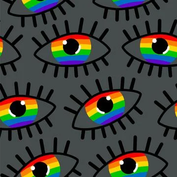 Seamless pattern with rainbow eyes. Vector modern flat illustration.  LGBT fl Stock Illustration