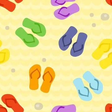 Seamless pattern with rainbow flip flops on a sand. Seamless pattern with ... Foto stock