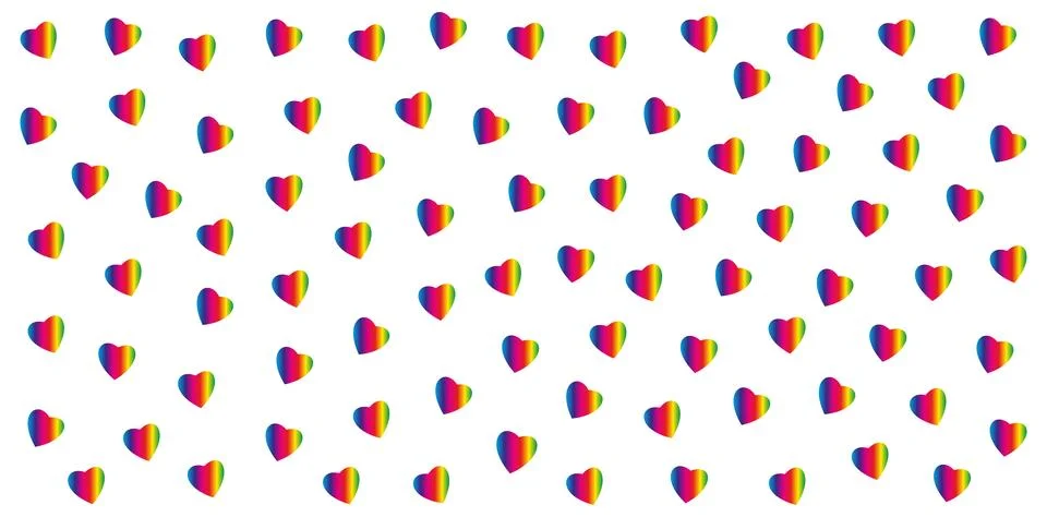 Seamless pattern of rainbow gradient hearts on a white background Stock Illustration