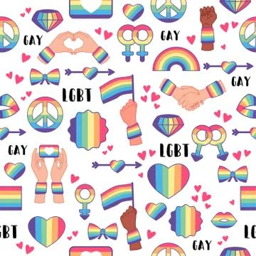 Seamless pattern with rainbow LGBT rights symbols Stock Illustration