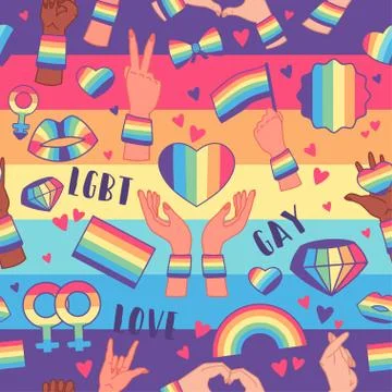 Seamless pattern with rainbow LGBT rights symbols Stock Illustration