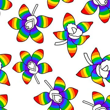 Seamless pattern with rainbow orchid flowers. Vector modern flat illustration Stock Illustration