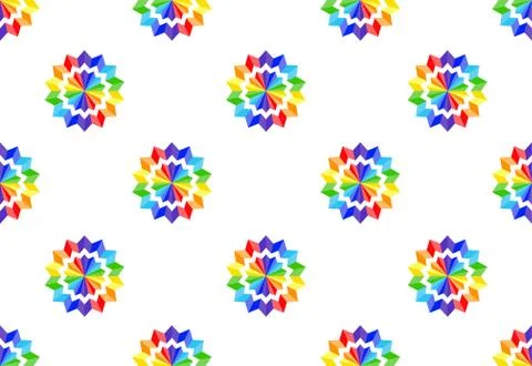 Seamless pattern of rainbow paper flower on white background Stock Illustration