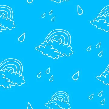 Seamless pattern with rainbow, rain and clouds. Stock Illustration