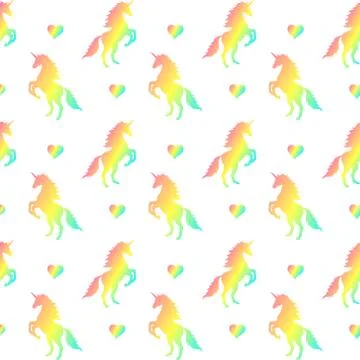 Seamless pattern of rainbow unicorn and hearts Stock Illustration