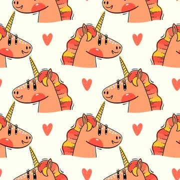 Seamless pattern with Rainbow Unicorn heads. Fashion kawaii animals. Vector Stock Illustration