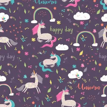 Seamless pattern rainbow with unicorn Stock Illustration