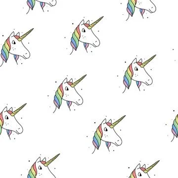 Seamless pattern of rainbow unicorns in a vintage style on a white background Stock Illustration