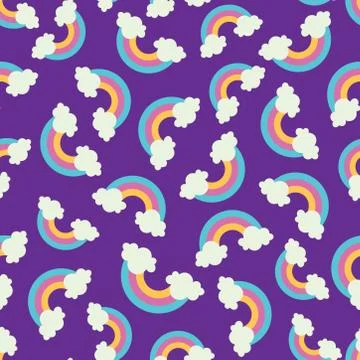 Seamless pattern with rainbows and clouds Illustrazione stock