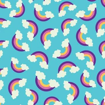 Seamless pattern with rainbows and clouds Stock Illustration