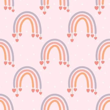 Seamless pattern with rainbows and dangling hearts Illustrazione stock