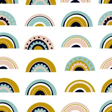 Seamless pattern with rainbows in modern boho style Stock Illustration