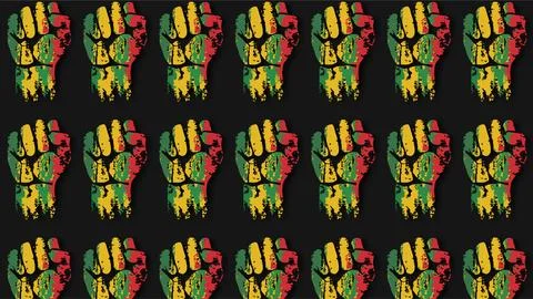 Seamless pattern of raised fists in Pan African colors for Emancipation Day.. Stock Illustration