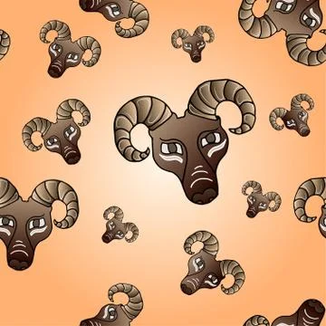 Seamless pattern with ram head graphic hand drawn vector cartoon doodle Stock Illustration