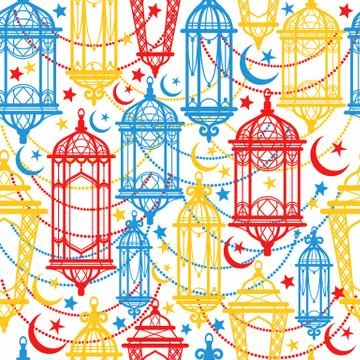 Seamless pattern of Ramadan Kareem lanterns. Happy Ramadan background Stock Illustration