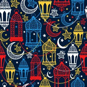 Seamless pattern of Ramadan Kareem lanterns. Happy Ramadan background Stock Illustration