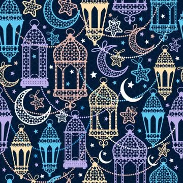 Seamless pattern of Ramadan Kareem lanterns. Happy Ramadan background Stock Illustration