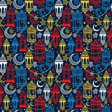 Seamless pattern of Ramadan Kareem lanterns. Happy Ramadan background Stock Illustration