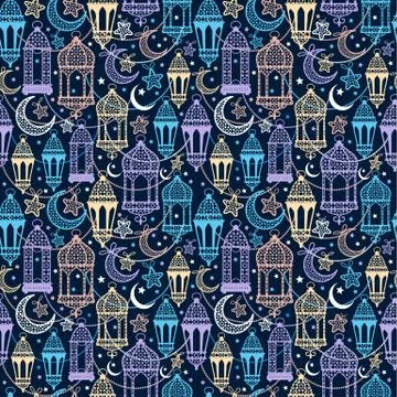 Seamless pattern of Ramadan Kareem lanterns. Happy Ramadan background Stock Illustration