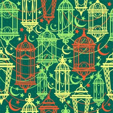 Seamless pattern of Ramadan Kareem lanterns. Happy Ramadan background Stock Illustration