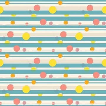 Seamless pattern of random colorful balls on trendy green background with blu Stock Illustration