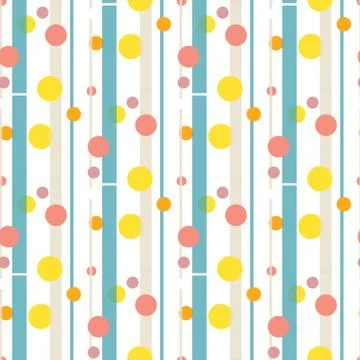 Seamless pattern of random colorful balls on trendy green background with blu イラスト素材