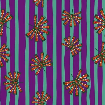 Seamless pattern with random folk licuala palm print in geometric style. Purp Illustrazione stock